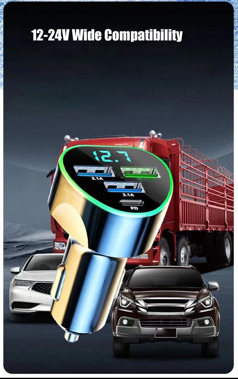 USB C Car Phone Charger – Fast Charging Adapter with LED Voltage Display