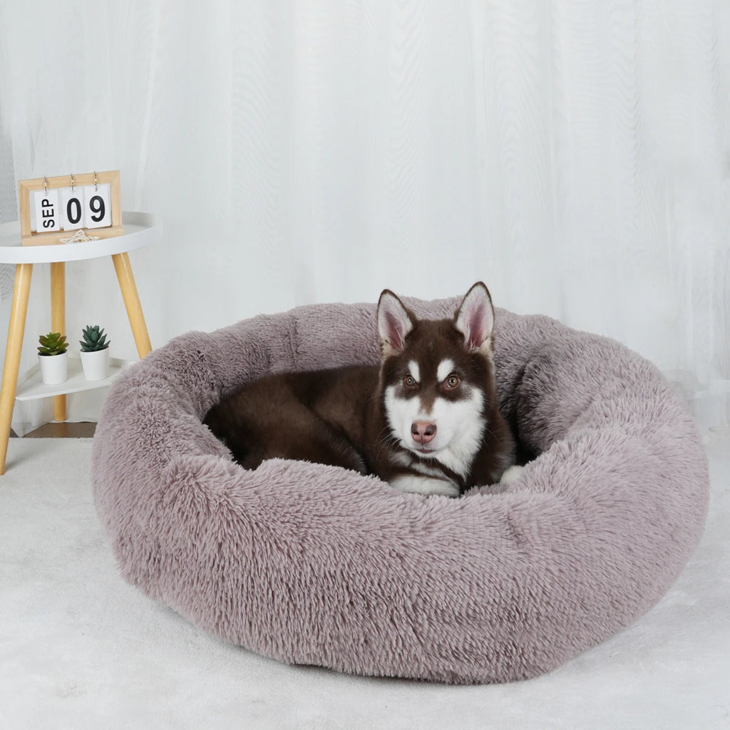 Plush Donut Dog Bed – Large Round Fluffy Kennel for Winter Pet Comfort