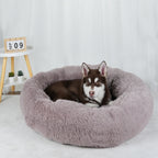 Plush Donut Dog Bed – Large Round Fluffy Kennel for Winter Pet Comfort