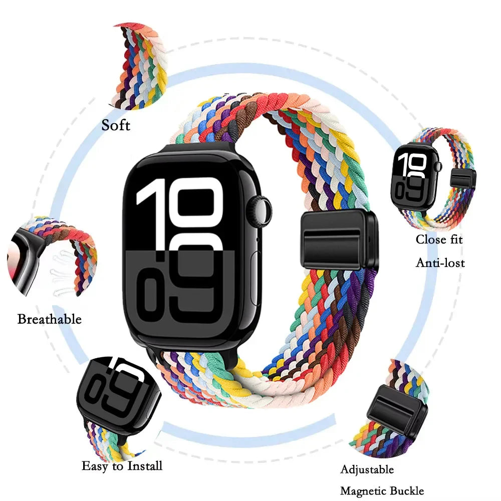 Braided Nylon Loop Watch Band – Magnetic Adjustable Bracelet for Apple iWatch