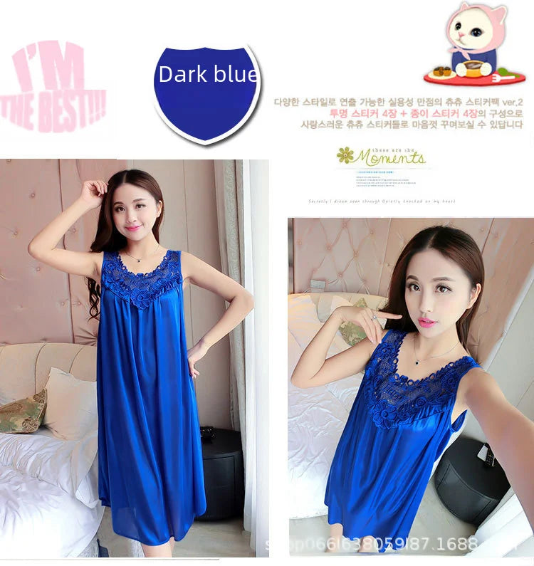 Ice Silk Sleep Dress – Plus Size Women's Tank Nightgown for Summer Housewear