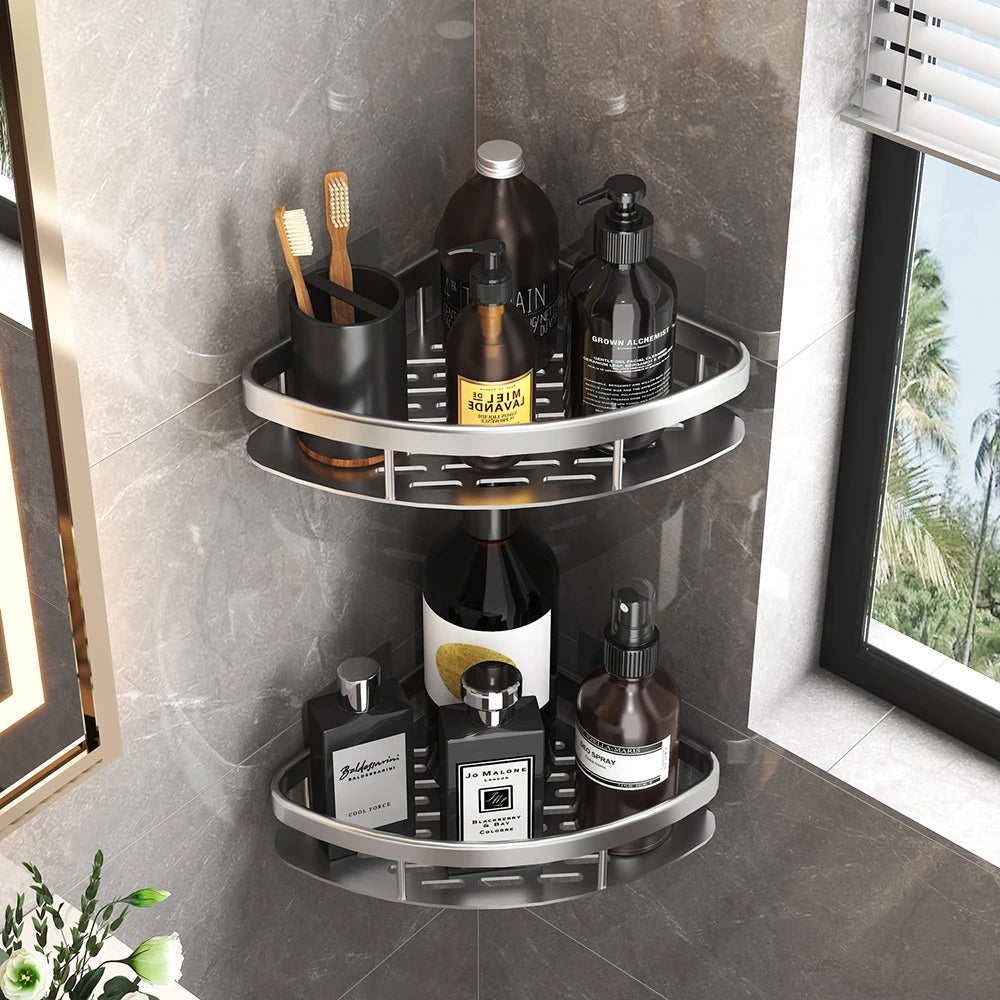 Adhesive Corner Shower Shelf – No Drill Wall Storage for Bathroom Organization