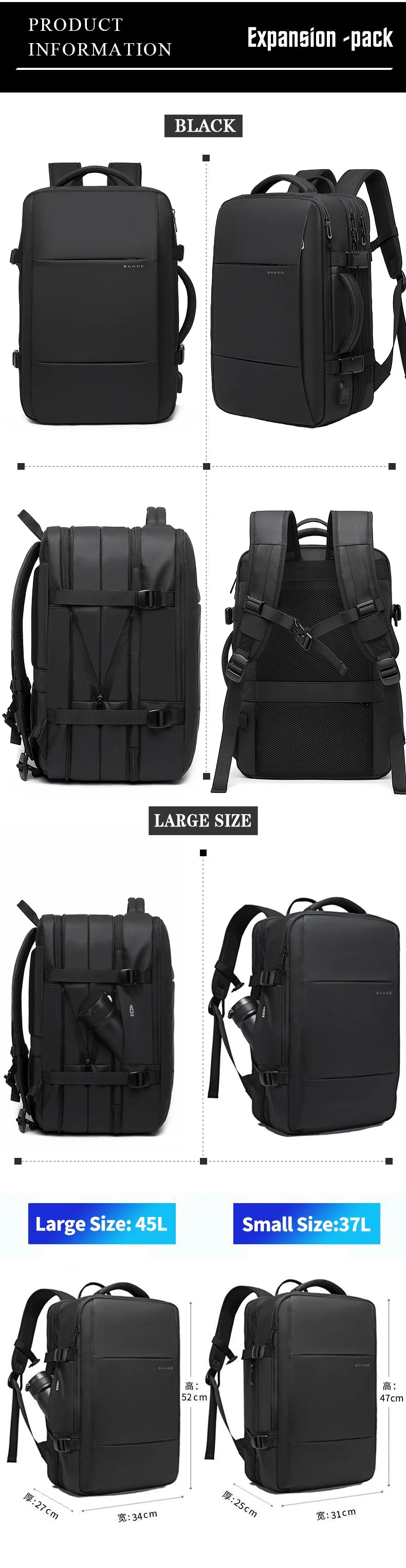Expandable 17.3-inch Laptop Backpack – Waterproof Travel Bag for Men