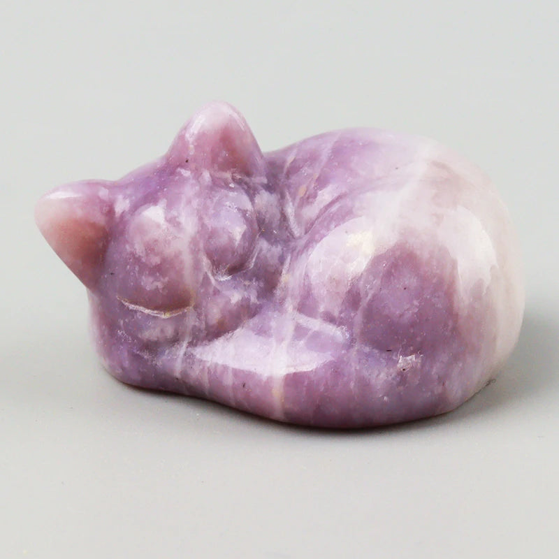 Carved Crystal Cat Figurine – Natural Stone Animal Statue for Home Decor