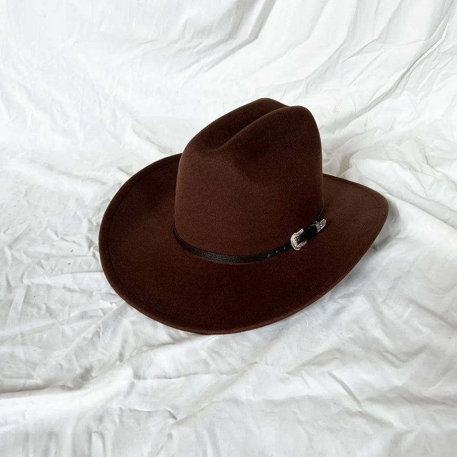 Vintage Wide Brim Cowboy Hat – Leather Western Style for Men and Women