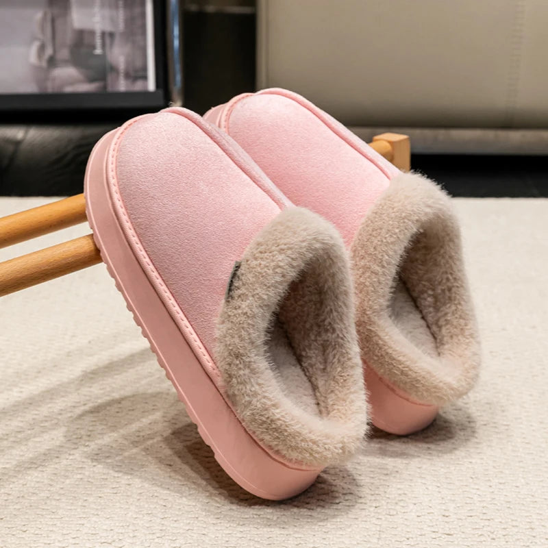 Fluffy Fur-Lined Slippers – Anti-Slip Thick Sole Winter Shoes for Indoor Home Use