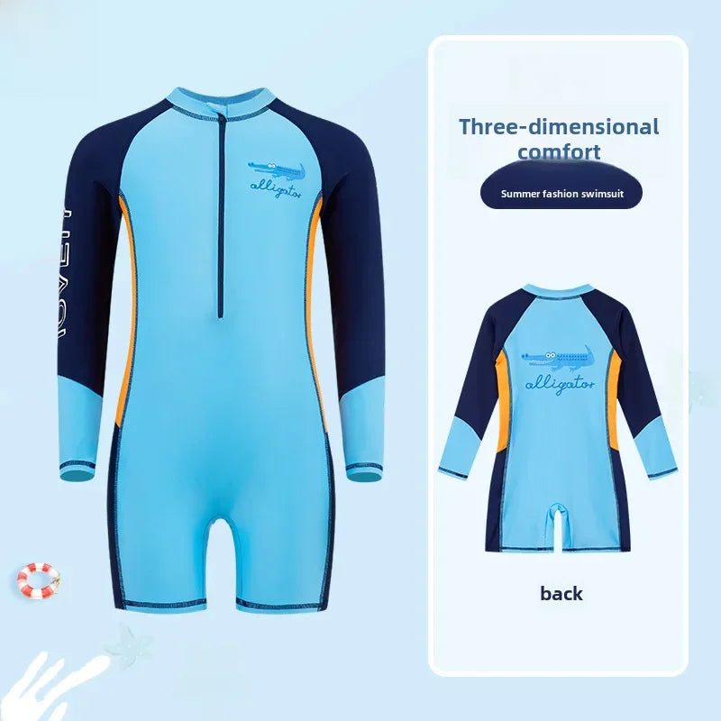 Boys Long Sleeve Swimsuit – UV Protection One-Piece for Summer Swimming