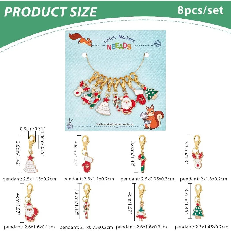Christmas Enamel Stitch Markers – Alloy Crochet Charms for Knitting Projects
