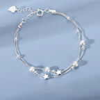 925 Sterling Silver Star Bracelet – Adjustable Double Layer for Party Jewelry