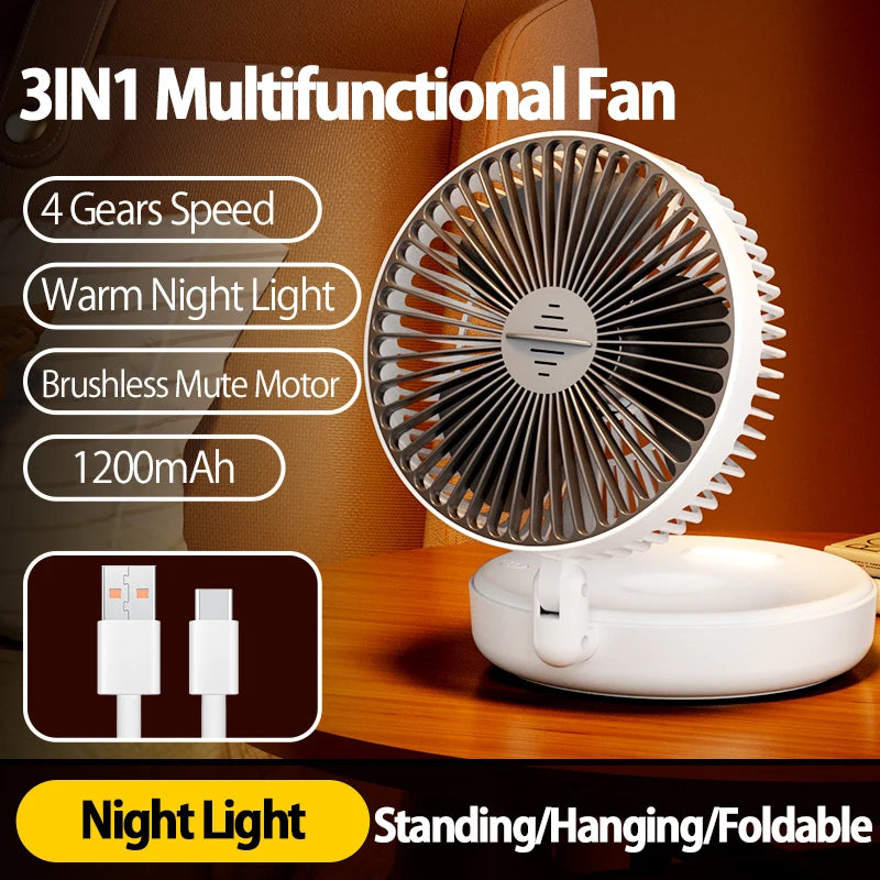 Rechargeable 3-in-1 Portable Fan – Multifunctional Cooling for Home and Travel