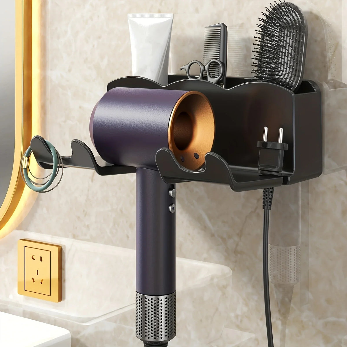 Wall Mounted Hair Dryer Holder – Adhesive Bathroom Storage Bracket