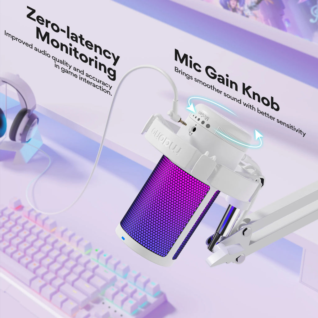 USB Condenser Gaming Microphone – RGB Noise Canceling Mic for PC Streaming