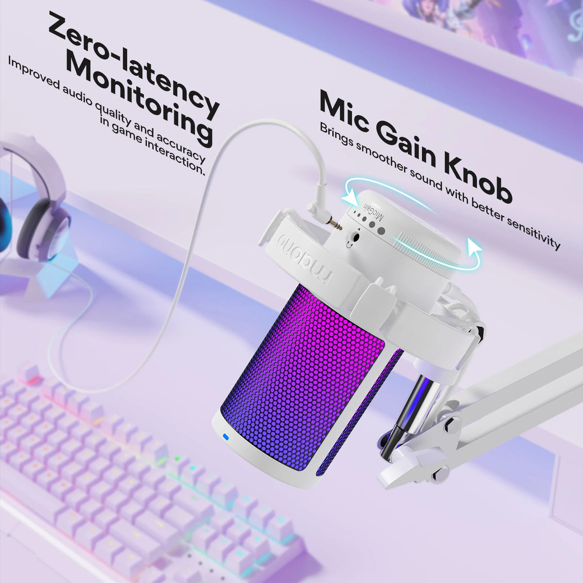 USB Condenser Gaming Microphone – RGB Noise Canceling Mic for PC Streaming