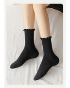 Ruffled Mid-Tube Socks – Breathable Cotton Casual Wear for Women
