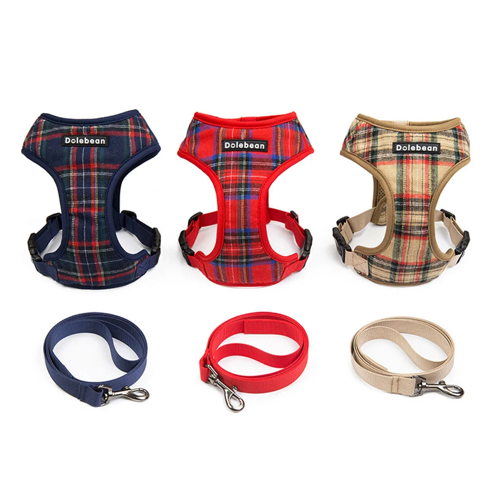 Plaid Pet Harness Leash Set – Adjustable Vest for Small Dogs and Cats