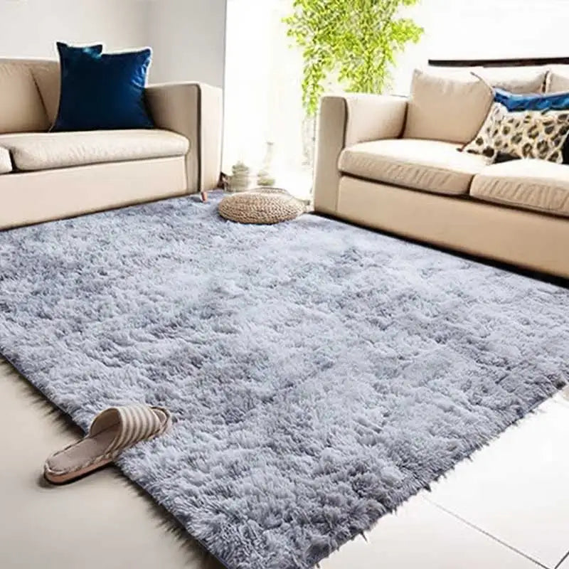 Plush Gray Area Rug – Fluffy Anti-Slip Velvet Carpet for Living Room Decor