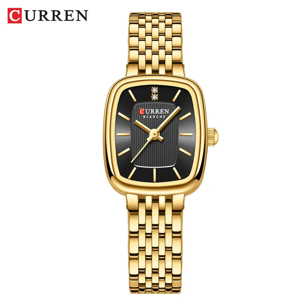 Gold Stainless Steel Quartz Watch – Elegant Square Dial for Business Fashion