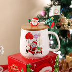 Ceramic Christmas Tree Mug – Festive Coffee Cup with Lid and Spoon for Gifts