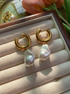 Baroque Irregular Pearl Hoop Earrings – Elegant Jewelry for Wedding Party