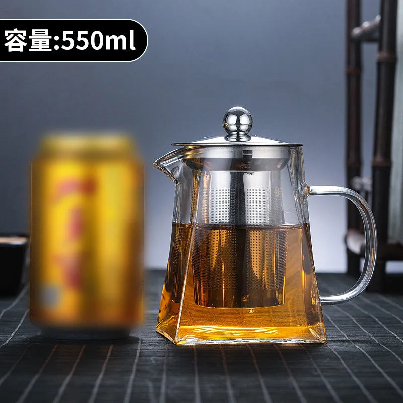 Glass Tea Infuser Pot – Heat Resistant Square Kettle for Loose Leaf Brewing