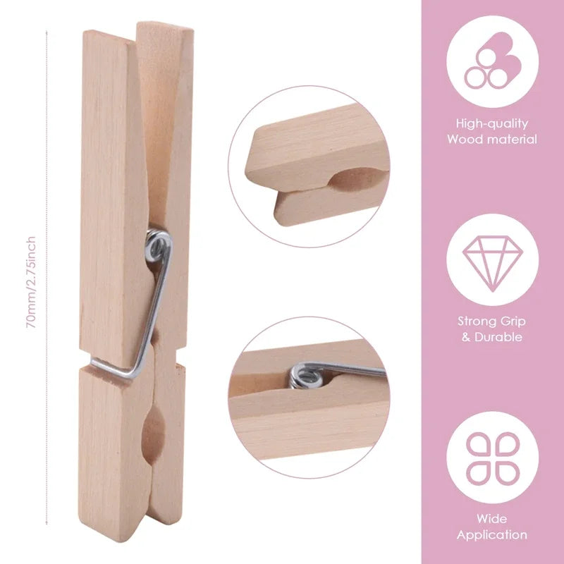 Heavy Duty Wooden Clothes Pins – Spring Clothespins for Laundry and Crafts