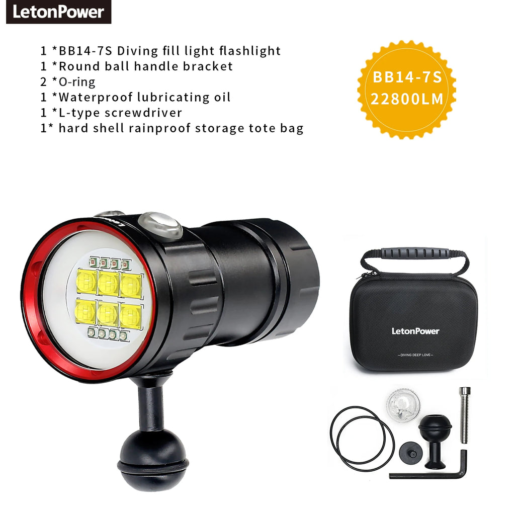 Underwater LED Photography Light – 20000LM Waterproof Video Torch for Diving