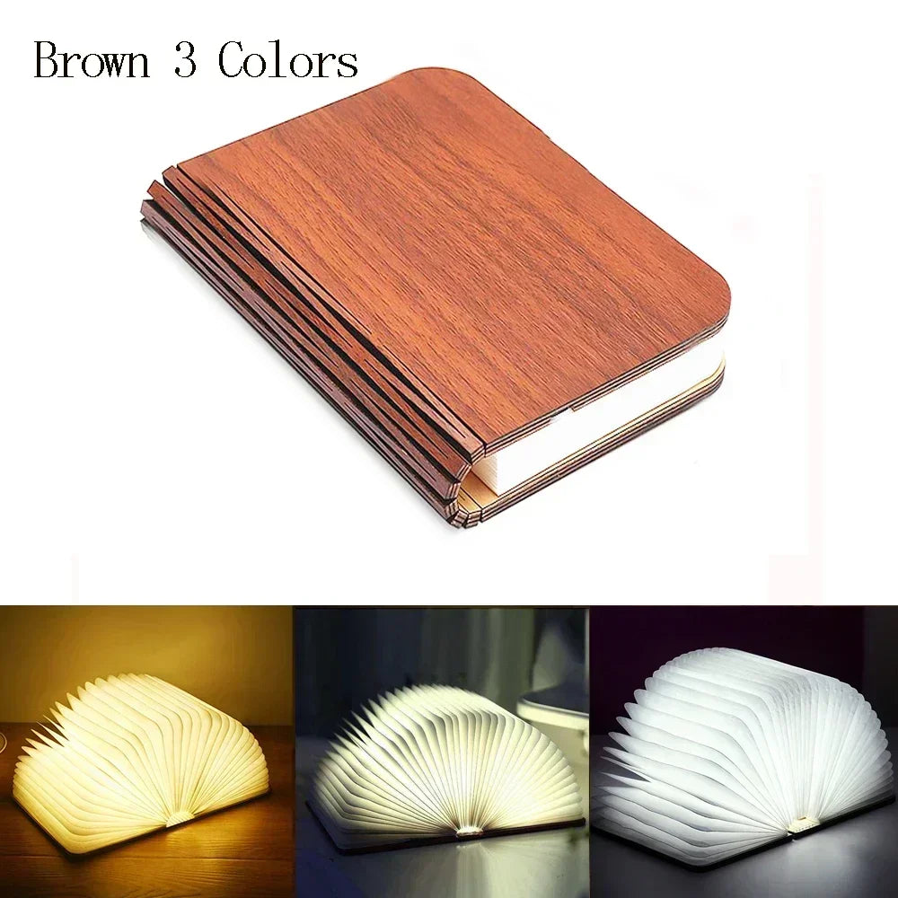Wooden Book Lamp – Folding RGB LED Night Light for Bedroom Decor Kids Gift