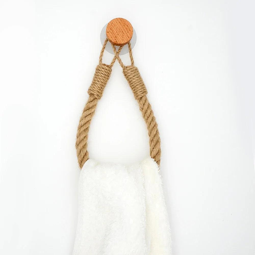 Adhesive Hemp Paper Towel Holder – Wall Mounted Rack for Bathroom Storage