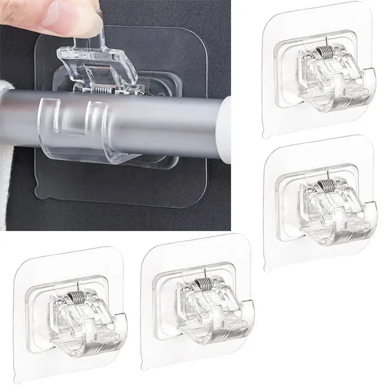 Adjustable Curtain Rod Brackets – Adhesive No Drill Holders for Wall Mounting