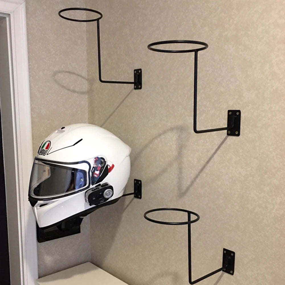 Wall Mounted Steel Helmet Rack – Black and White Hanger for Motorcycle Gear