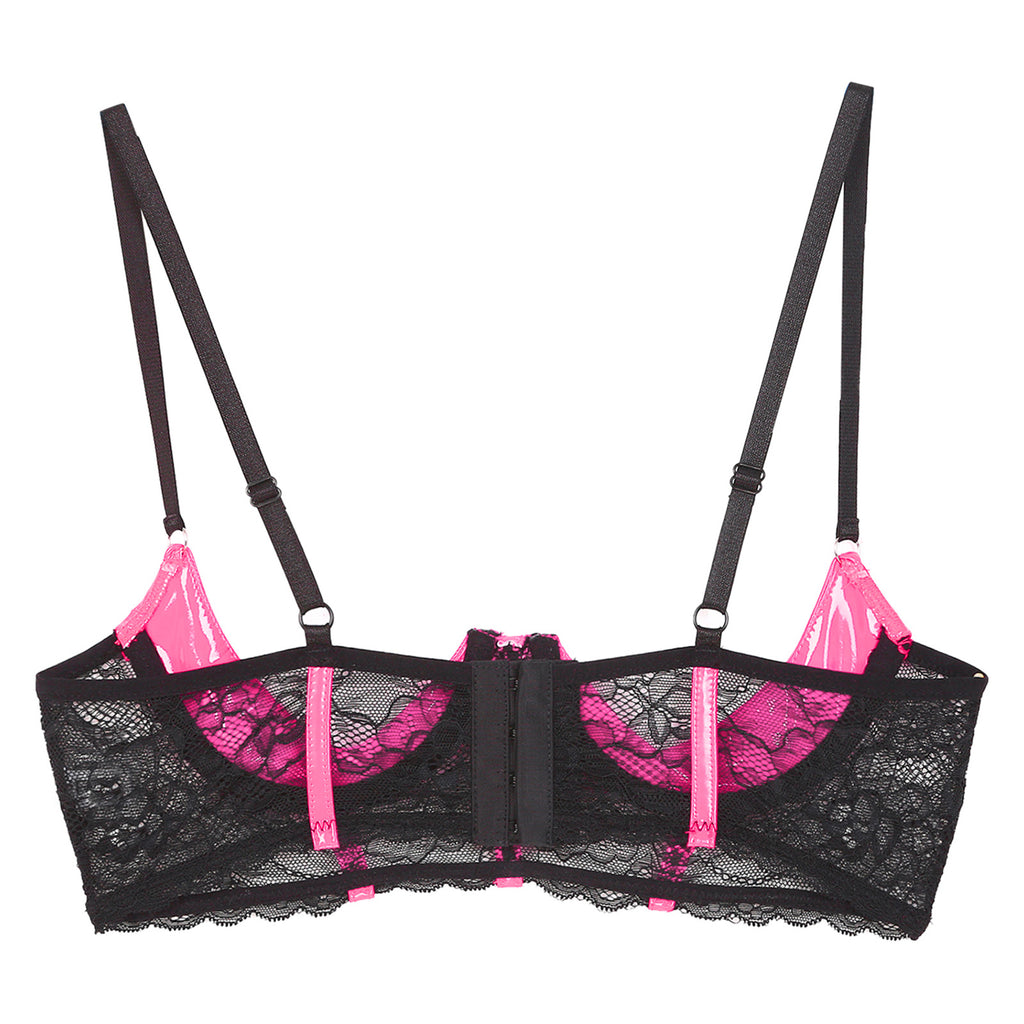 Wetlook Leather Push Up Bralette – Underwire Lace Lingerie for Sexy Cosplay