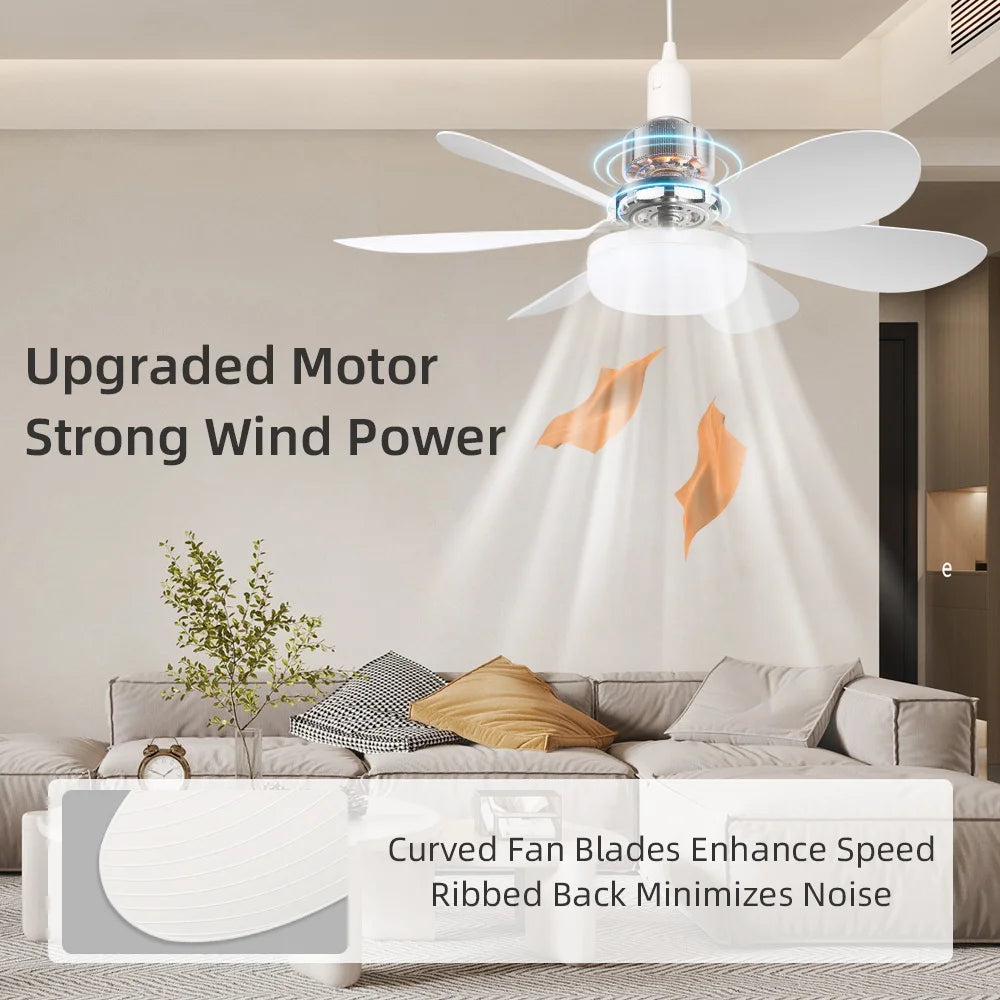 Silent Ceiling Fan Light – Remote Controlled E27 Lamp for Bedroom Living Room