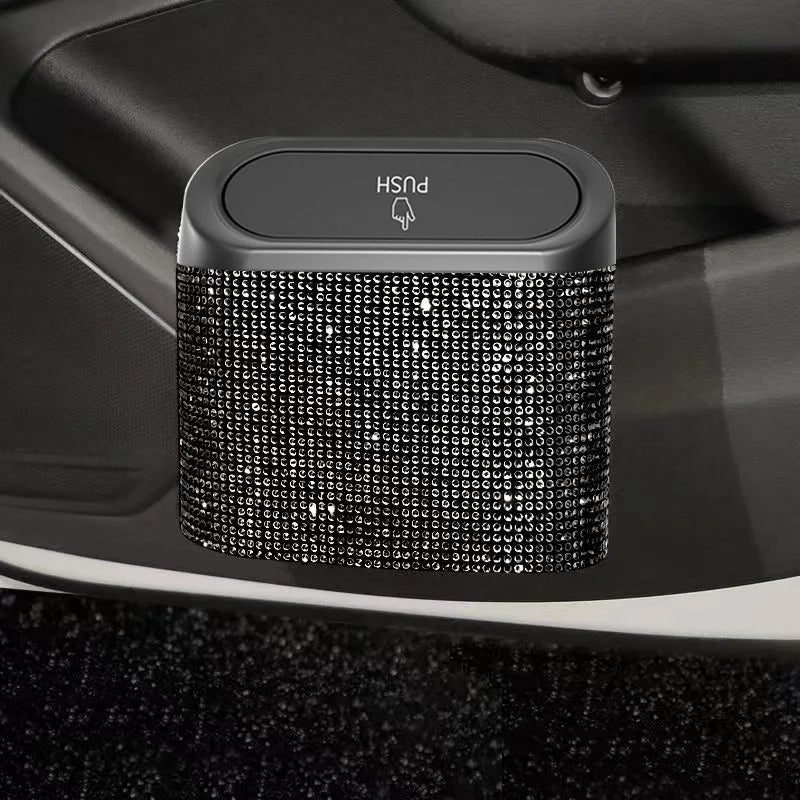 Bling Car Trash Bin – Crystal Seat Back Garbage Storage for Women Interior