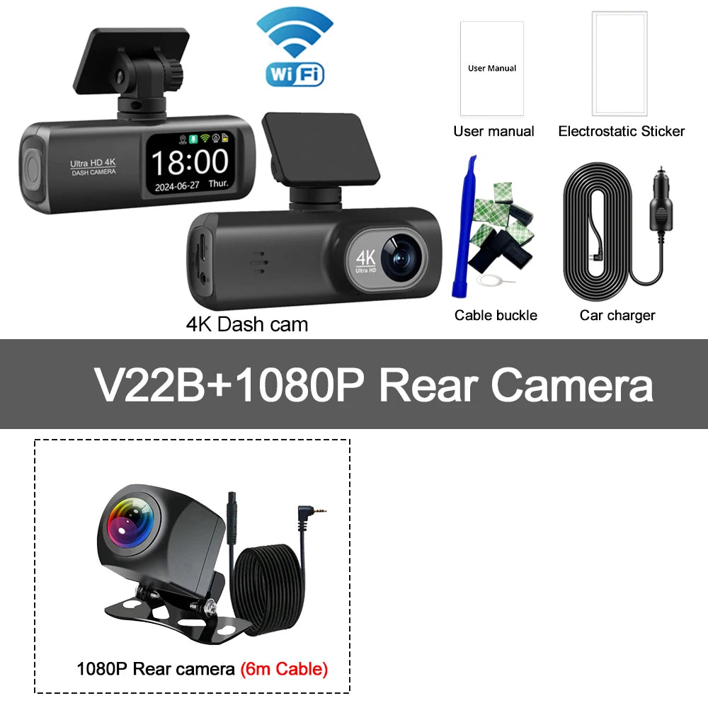 4K Dual Dash Cam – GPS WiFi Driving Recorder for Car Security