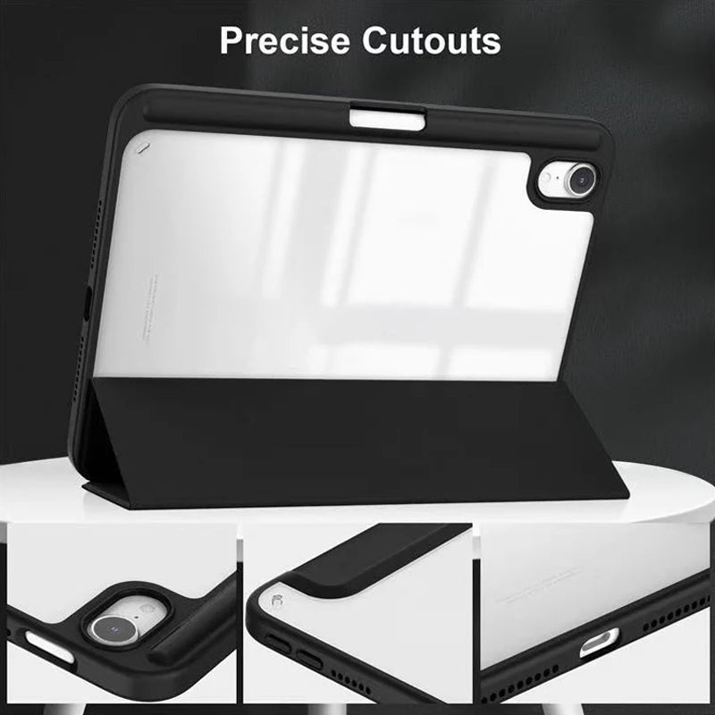 Acrylic Flip Tablet Case for iPad Mini 6 and 7 – Protective Cover with Pencil Holder