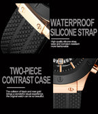 Mens Rose Gold Silicone Sports Watch – 46mm Hollow Dial for Daily Fashion