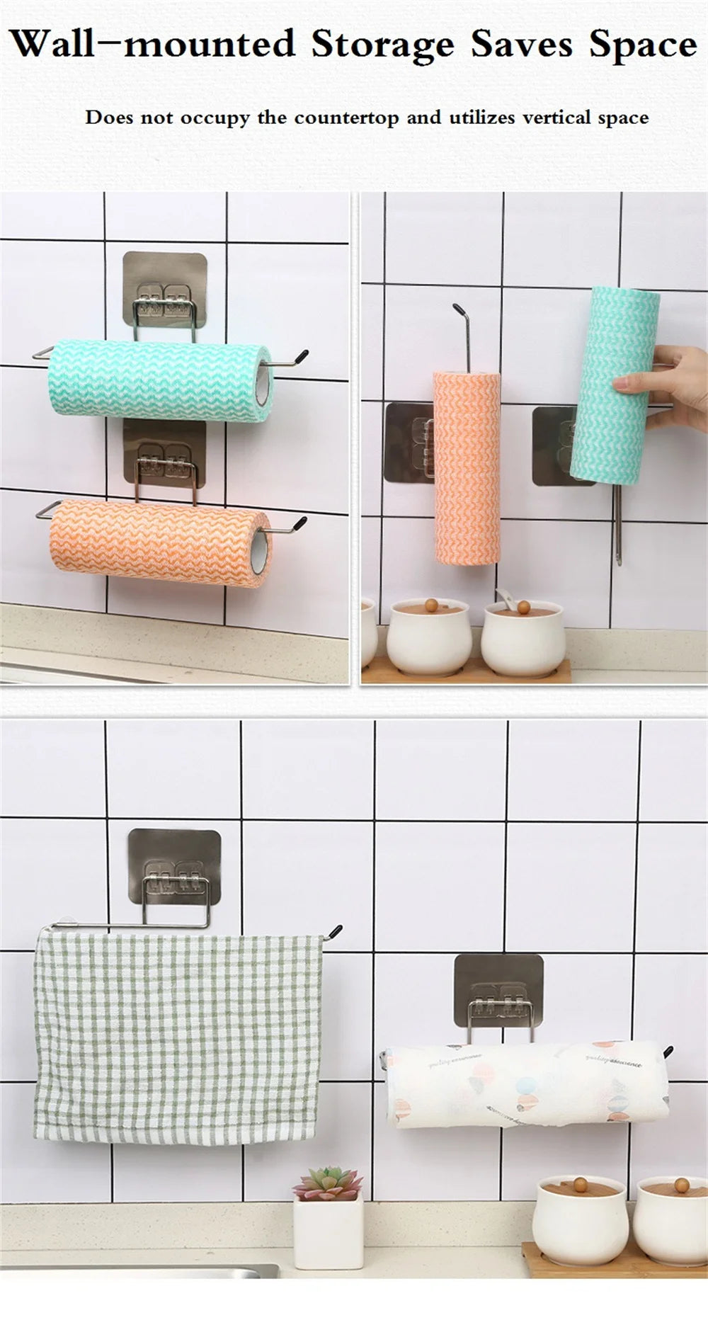 Adhesive Paper Towel Holder – Wall Mounted Rack for Kitchen Cabinet Storage