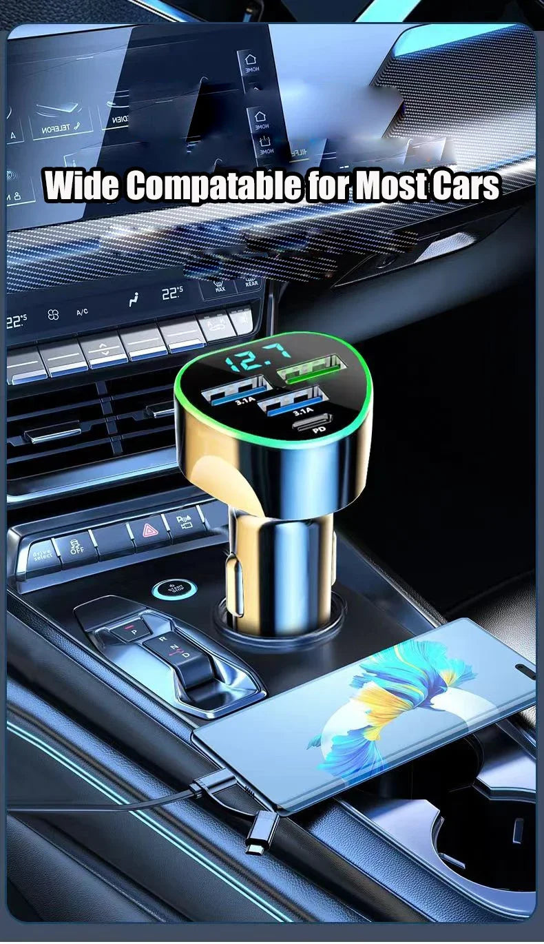 USB C Car Phone Charger – Fast Charging Adapter with LED Voltage Display