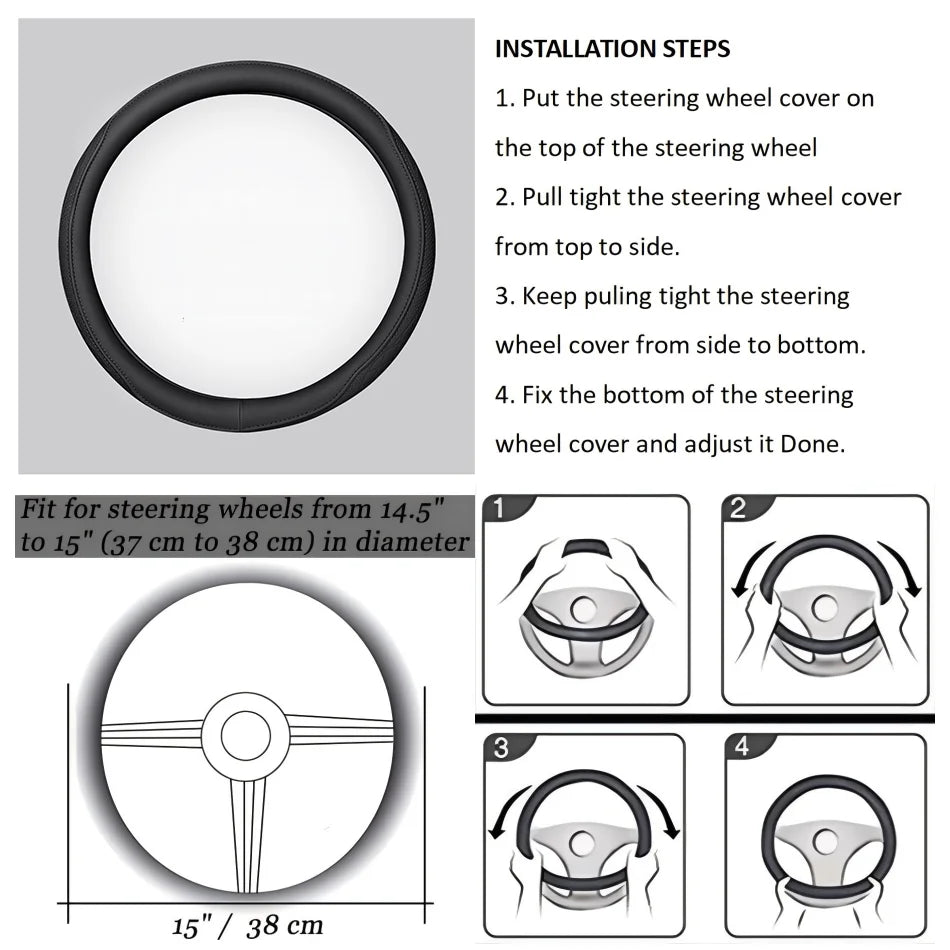 Napa Leather Steering Wheel Cover – Perforated 15 Inch Grip for Car Interior