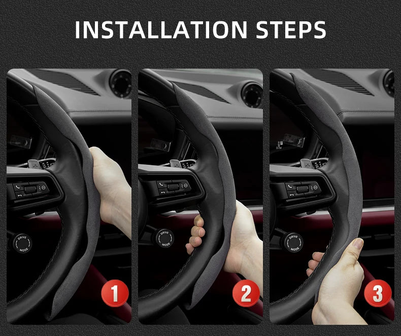 Suede Steering Wheel Cover – Anti-Slip Segmented Grip for Peugeot Vehicles