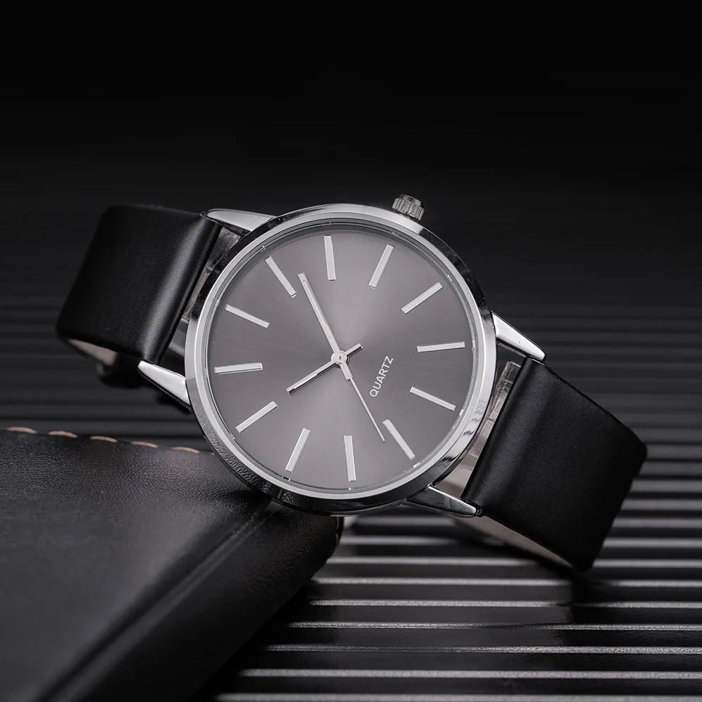 Minimalist Silver Quartz Watch – Elegant Leather Business Accessory for Women