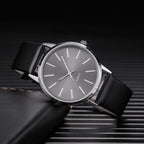 Minimalist Silver Quartz Watch – Elegant Leather Business Accessory for Women