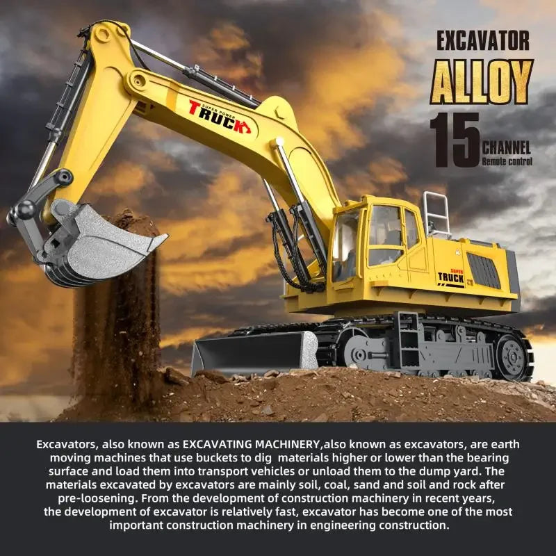 Alloy RC Excavator Toy – 2.4G Remote Control Engineering Truck for Kids