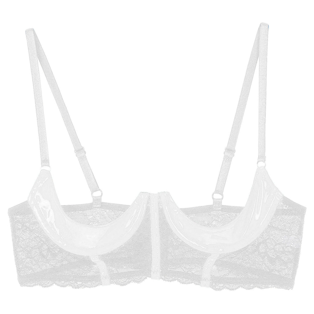 Wetlook Leather Push Up Bralette – Underwire Lace Lingerie for Sexy Cosplay
