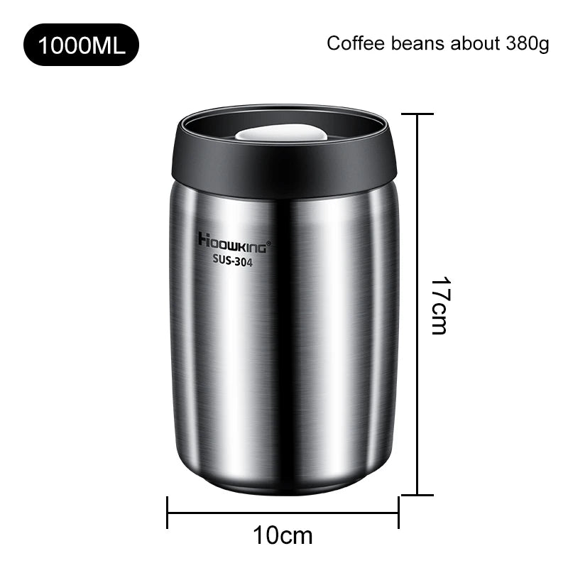 Stainless Steel Coffee Canister – Airtight Vacuum Seal for Fresh Food Storage