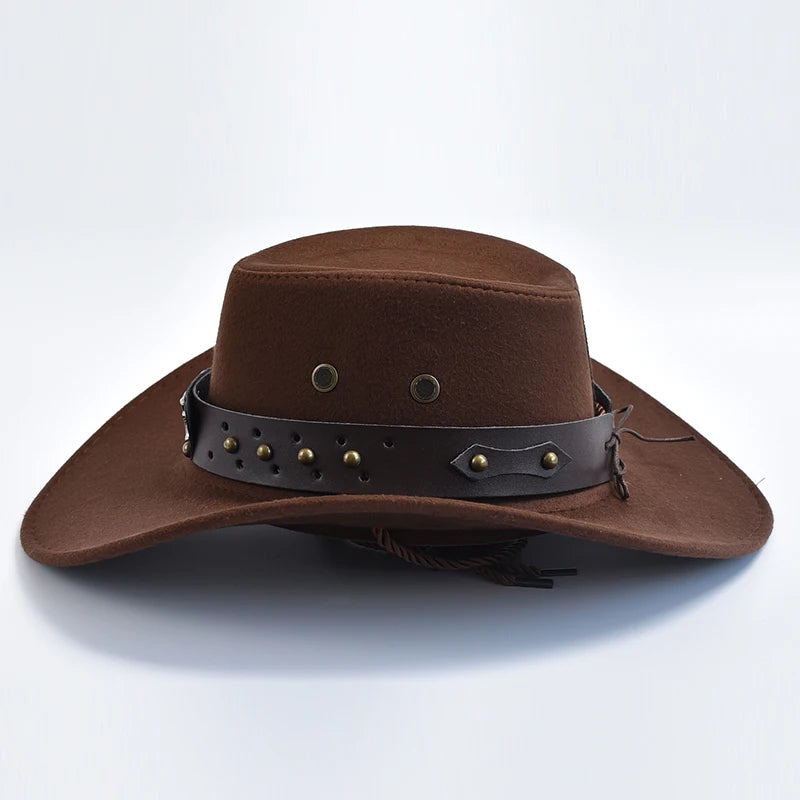 Faux Suede Western Cowboy Hat – Wide Brim Fedora for Party Cosplay