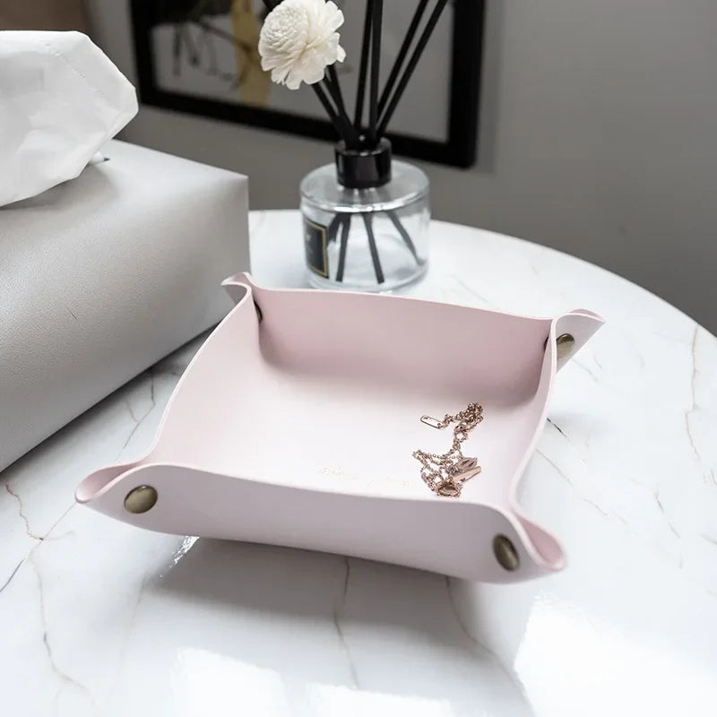 Folding Leather Storage Tray – Nordic Desktop Organizer for Jewelry and Keys