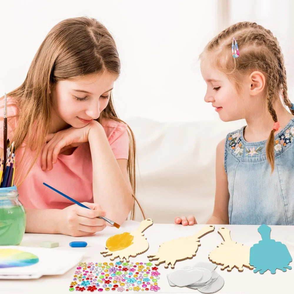 Wooden Hand Mirror Crafts – DIY Paintable Decor for Kids Art Activities