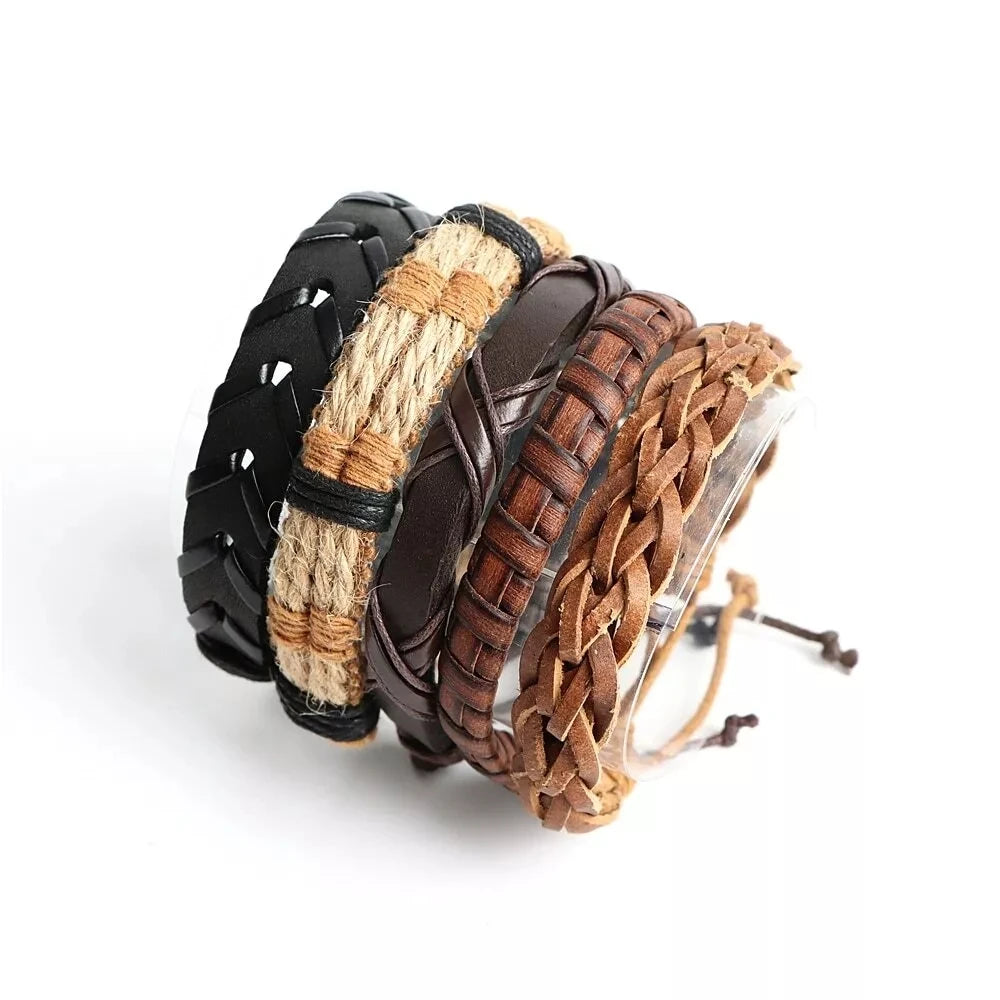 Braided Leather Bead Bracelets – Ethnic Tribal Wristbands for Men Women