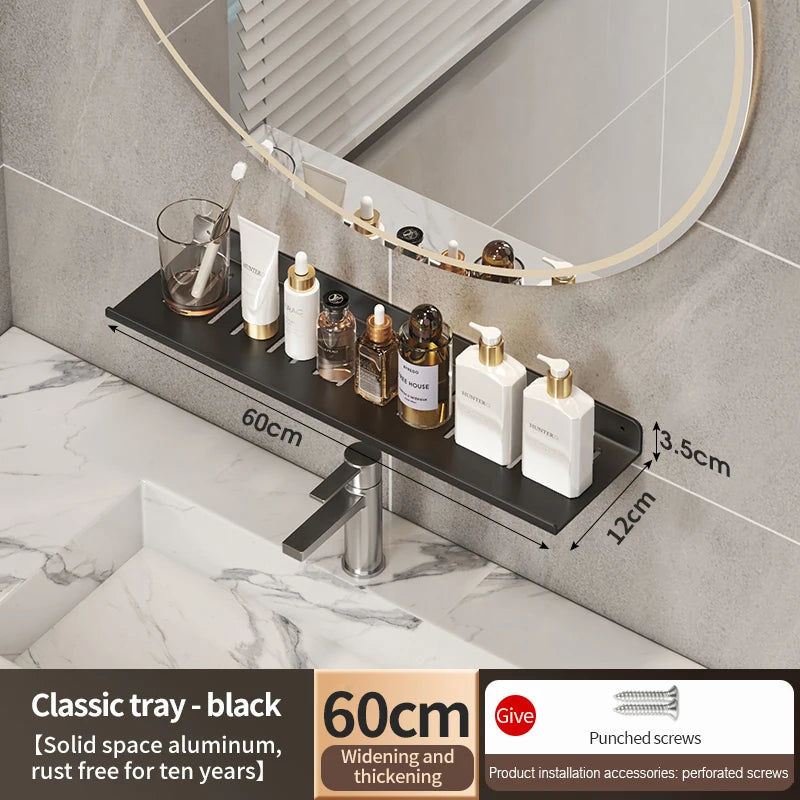 Aluminum Bathroom Wall Shelf – Punch-Free Storage for Kitchen and Toilet